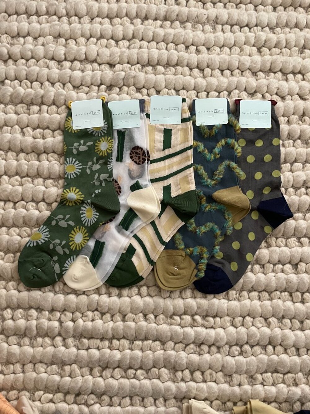 HANSEL FROM BASEL Japanese Nylon Thin Sheer Fuzzy Sock / Green Machine